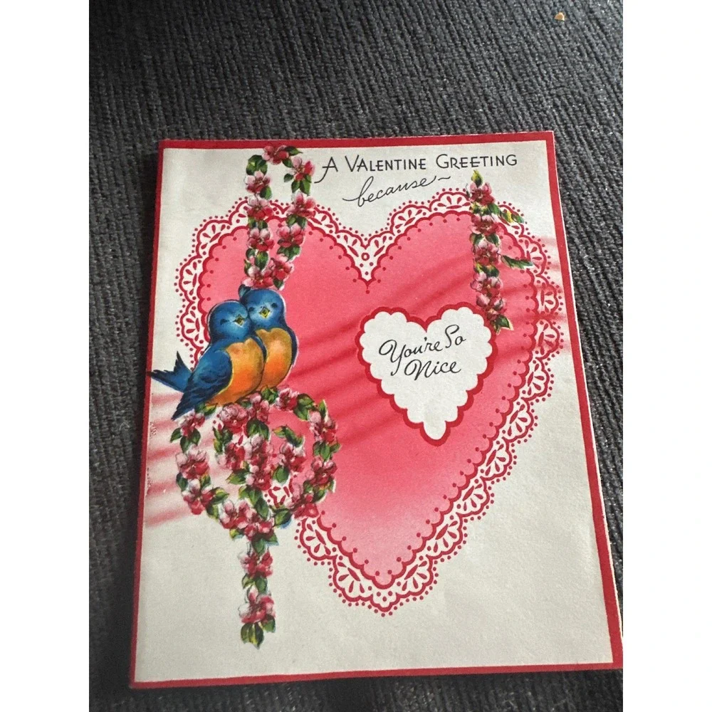 Vintage Valentines Day Cards Lot 2 Bluebird Teacher Wishing Well Greetings 1950s